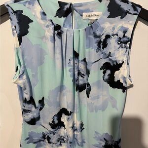 Calvin Klein Women's Floral Sleeveless Blouse - Light Blue and Black